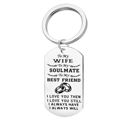 Love Necklace Keychain TO MY HUSBAND WIFE To My Soulmate Best Friend Silver Tag Pendant Necklace Key Chains For Couples
