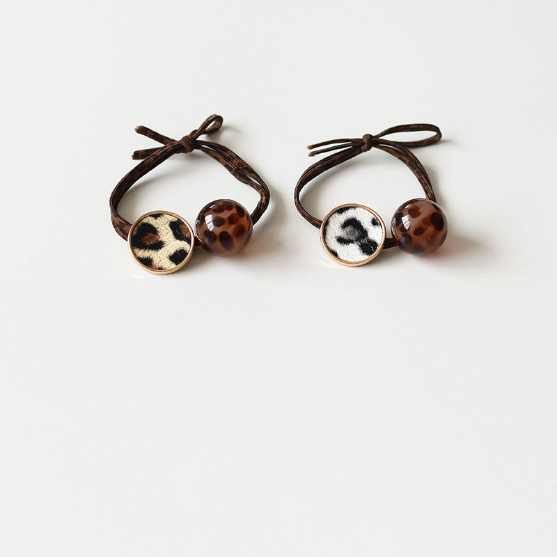 Leopard print round bead hair rope