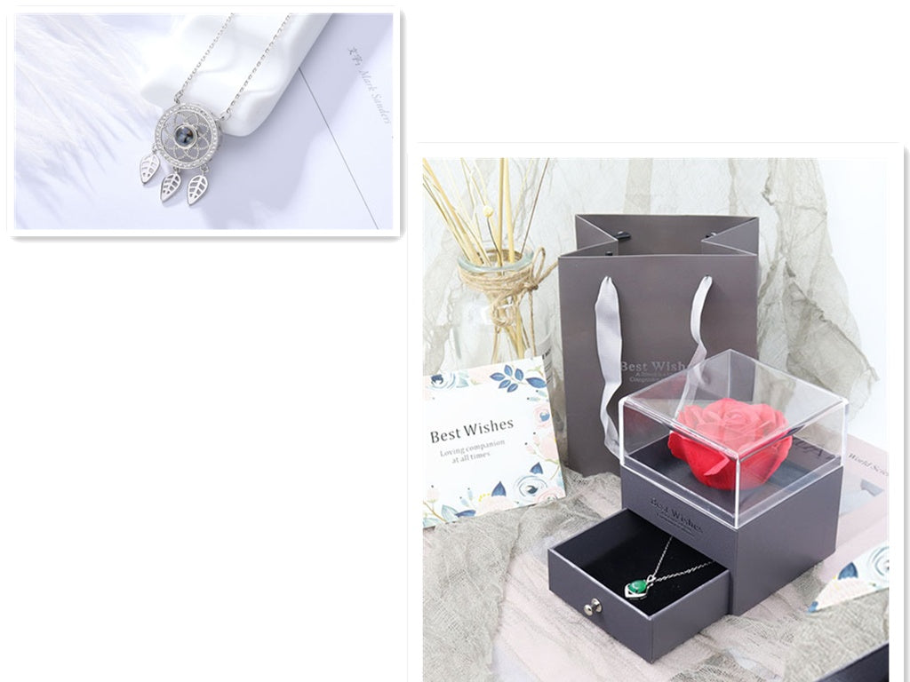 Projection love necklace female 100 languages i love you memory dream catcher clavicle chain