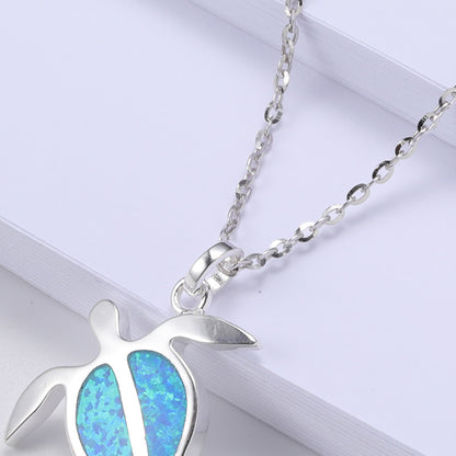 Xing Yao Hao Stone Opal Turtle Silver Pendant Necklace Simple Silver Amphibole Pendant Sweater Chain