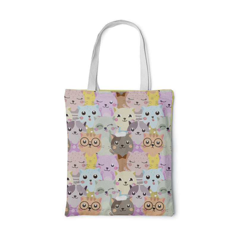 Fashion Women Foldable Canvas Handbag Cute Cartoon Animal Tote Casual Large Capacity Shopping Shoulder Bags Girls Pink Handbag