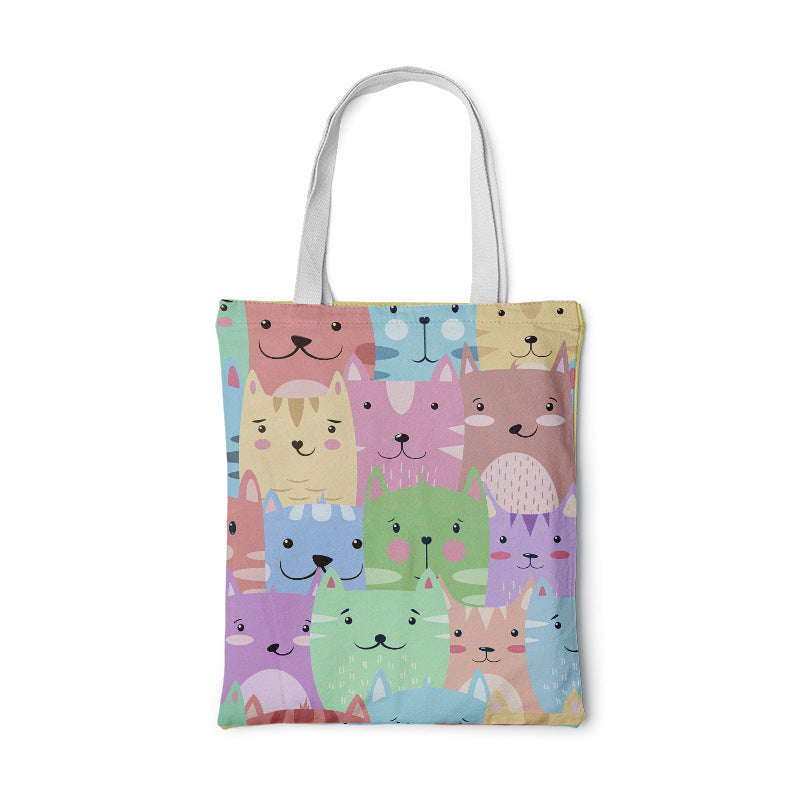 Fashion Women Foldable Canvas Handbag Cute Cartoon Animal Tote Casual Large Capacity Shopping Shoulder Bags Girls Pink Handbag