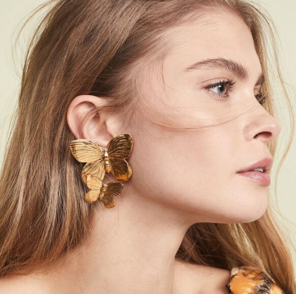 New European And American Creative Alloy Double Butterfly Earrings Retro Gold Exaggerated Size Butterfly Earrings Earrings Women