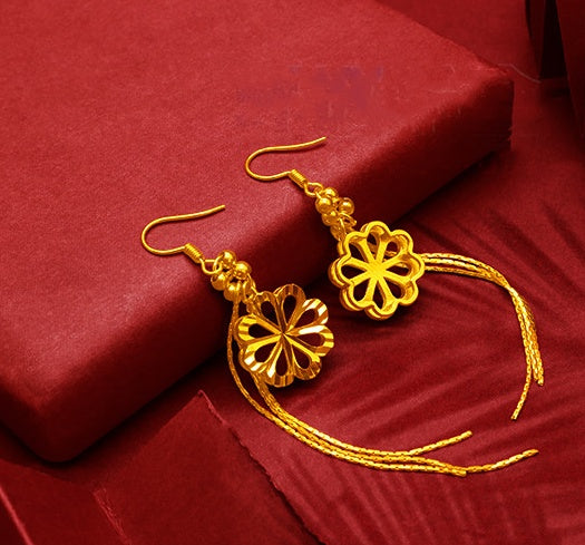 Gold-Plated Earrings Female Tassel Flower Asymmetric Earrings Sand Gold-Plated Earrings Leaf Mother Exaggerated Wedding Fake Jewelry