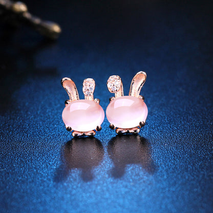 Pure Silver Rabbit Ears Natural Hibiscus Stone Necklace