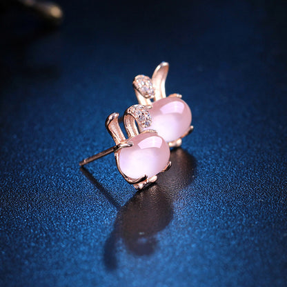 Pure Silver Rabbit Ears Natural Hibiscus Stone Necklace