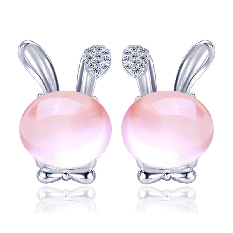 Pure Silver Rabbit Ears Natural Hibiscus Stone Necklace