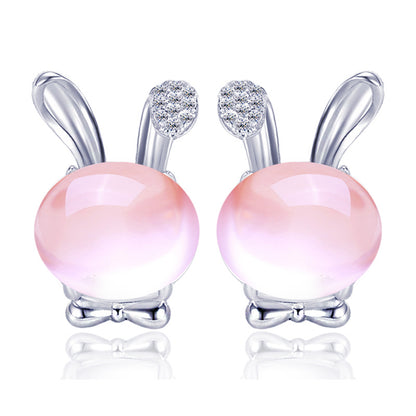 Pure Silver Rabbit Ears Natural Hibiscus Stone Necklace