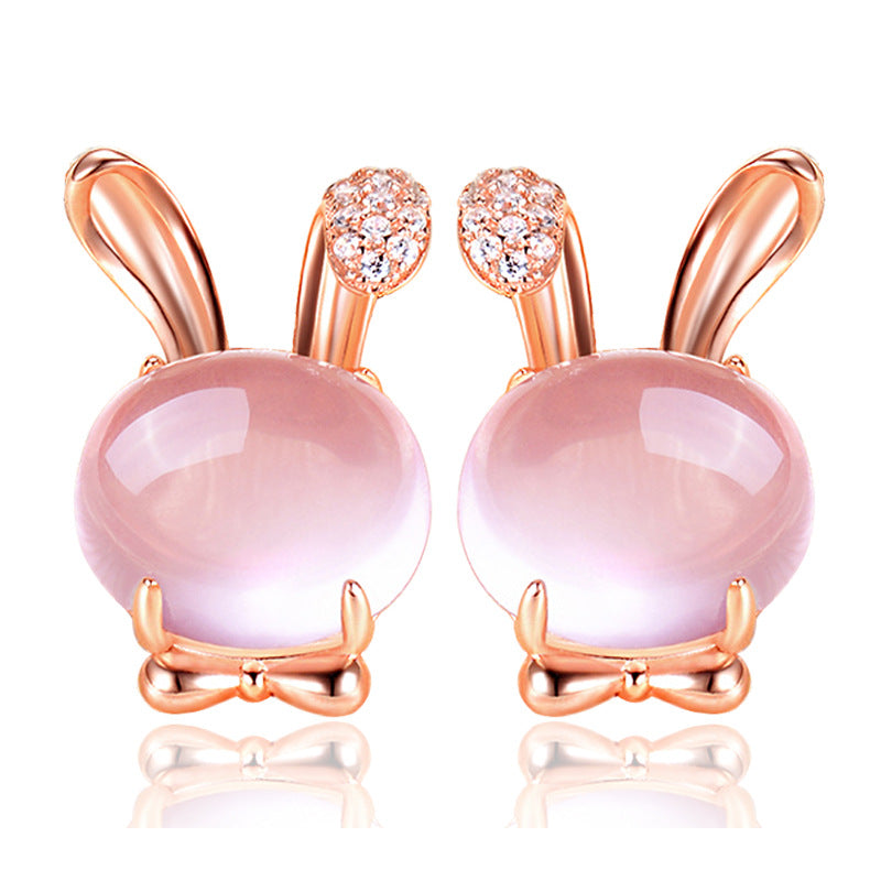 Pure Silver Rabbit Ears Natural Hibiscus Stone Necklace