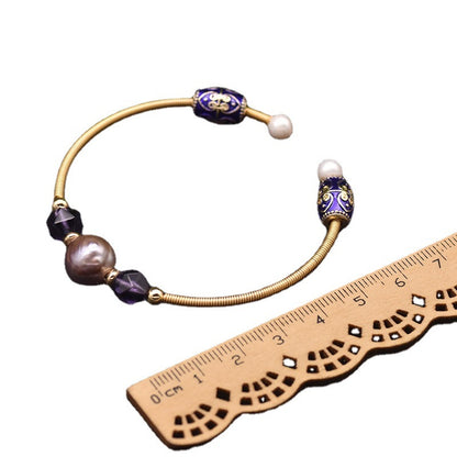 Baroque Purple Pearl Crystal Stretch Bracelet