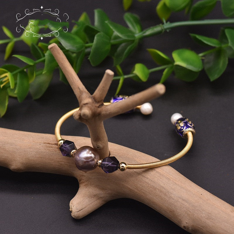 Baroque Purple Pearl Crystal Stretch Bracelet