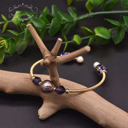 Baroque Purple Pearl Crystal Stretch Bracelet