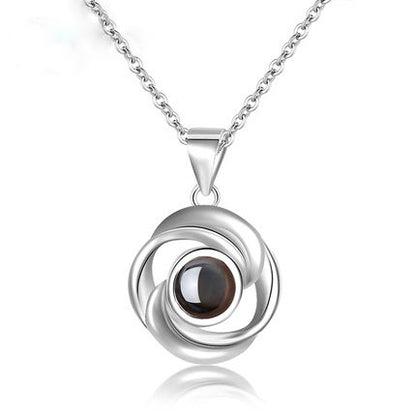 925 Sterling Silver Rose Flower Pendant Necklaces Women Trendy Projection 100 Languages LOVE Necklace Handmade Jewelry