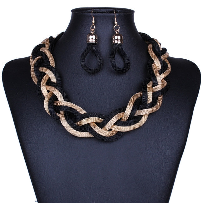 Exaggerated Big Choker Vintage Chunky Statement Necklace and Earrings