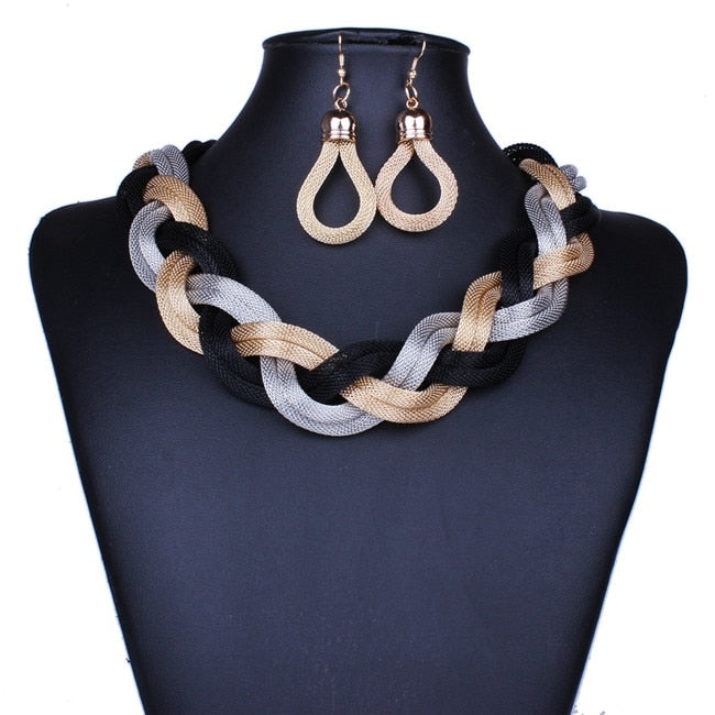 Exaggerated Big Choker Vintage Chunky Statement Necklace and Earrings