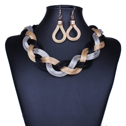 Exaggerated Big Choker Vintage Chunky Statement Necklace and Earrings