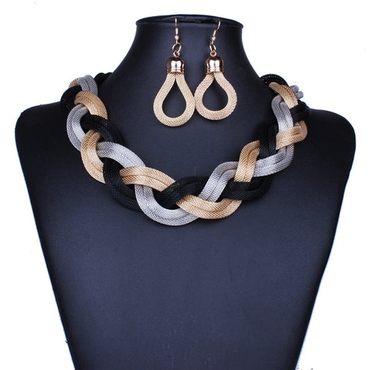 Exaggerated Big Choker Vintage Chunky Statement Necklace and Earrings