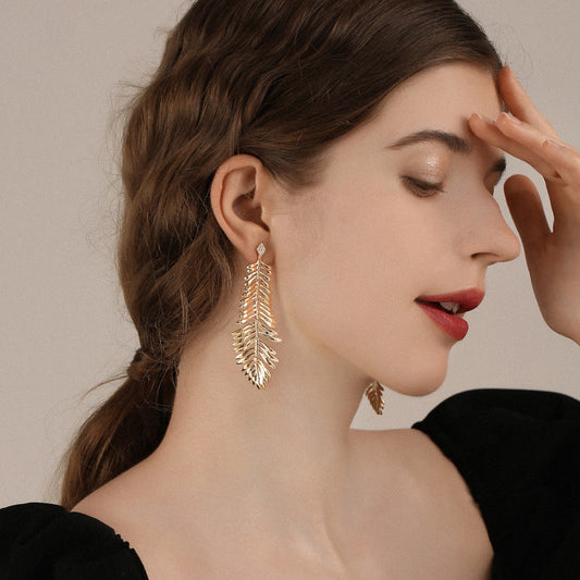 Palm Leaf Big Tassel Earrings European And American Exaggerated Earrings