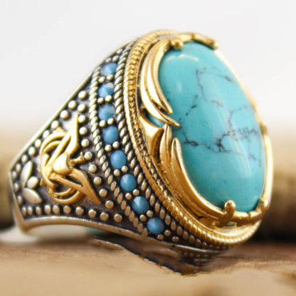 Exaggerated ring inlaid with natural turquoise