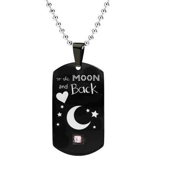 Heartbeat & Heart Shape Rocket Moon Couple Necklaces Black Titanium Steel DIY Engrave Tag Stone Pendant Necklace