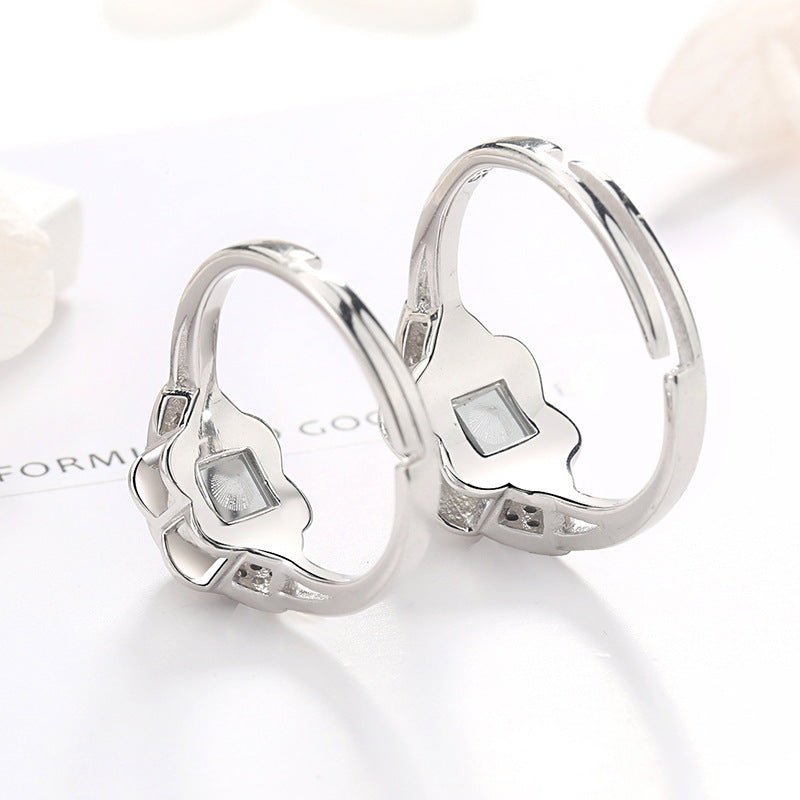 925 Silver Petal Projection Color Photo Couple Rings