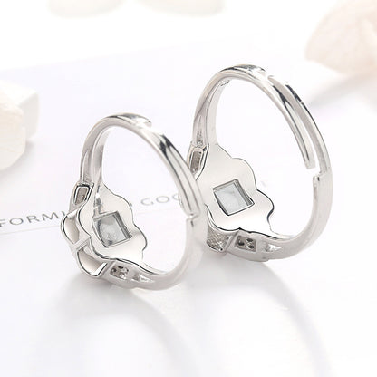 925 Silver Petal Projection Color Photo Couple Rings