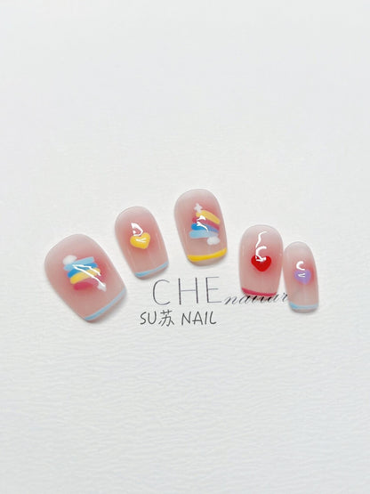 Handmade Custom Wear Nail Rainbow Candy