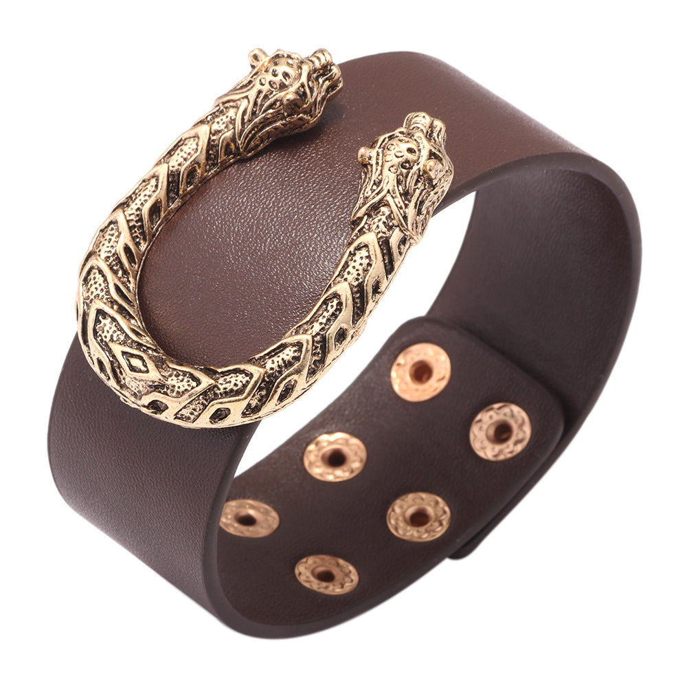 Leopard head U-shaped alloy simple bracelet