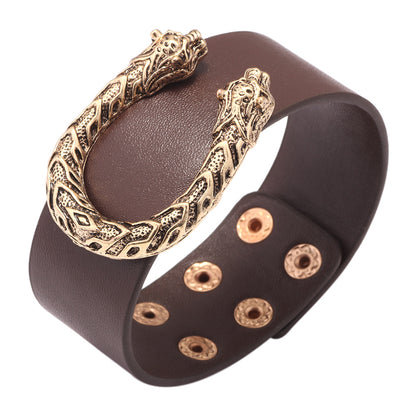 Leopard head U-shaped alloy simple bracelet