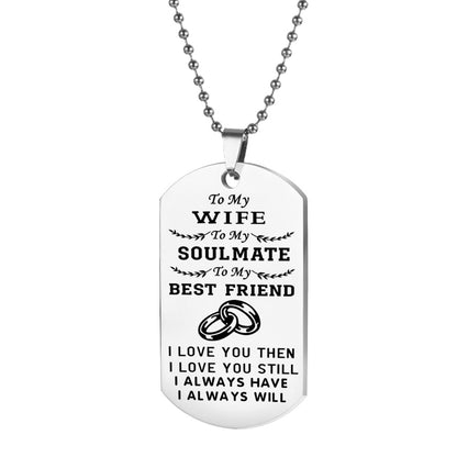 Love Necklace Keychain TO MY HUSBAND WIFE To My Soulmate Best Friend Silver Tag Pendant Necklace Key Chains For Couples