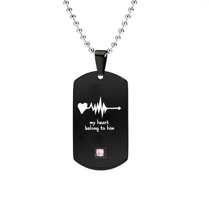 Heartbeat & Heart Shape Rocket Moon Couple Necklaces Black Titanium Steel DIY Engrave Tag Stone Pendant Necklace