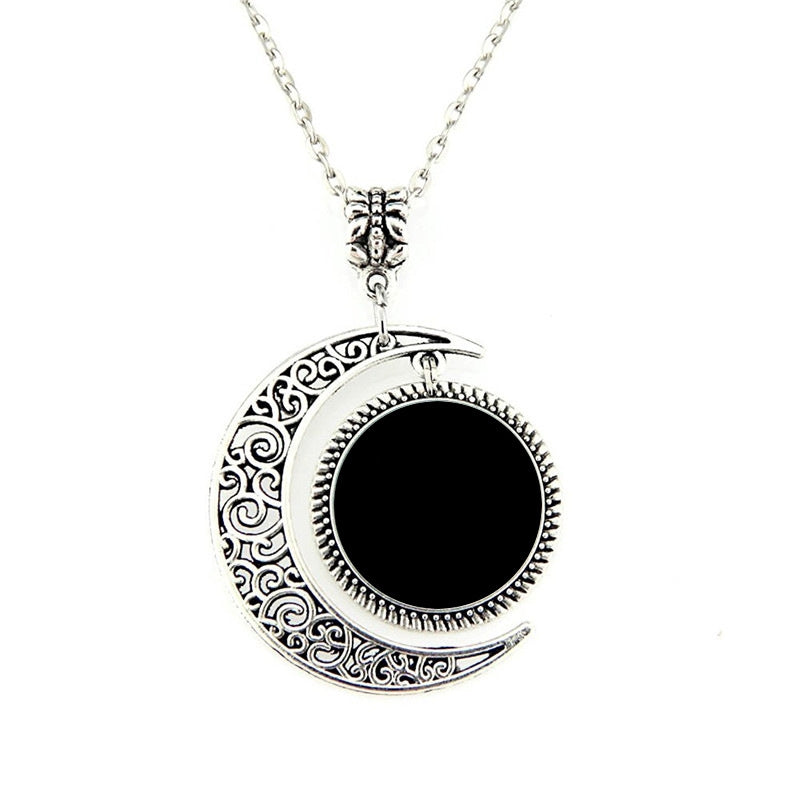 Time Gem Half Moon Pendant Necklace Jewelry