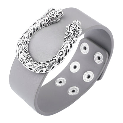 Leopard head U-shaped alloy simple bracelet