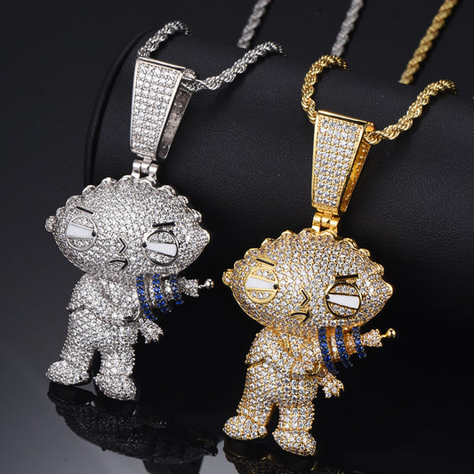 Cartoon Character Pendant Diamond Silver