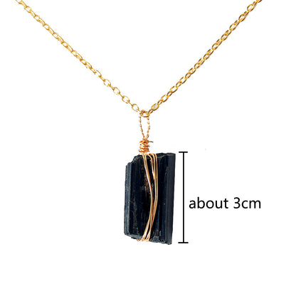 Natural Crystal Rough Black Tourmaline Gold Chain