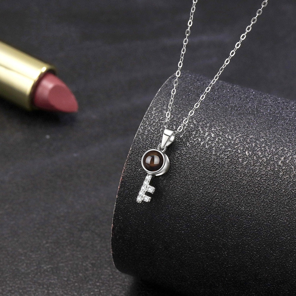 Minimalist Pure Silver Key Pendant Photo Projection Necklace