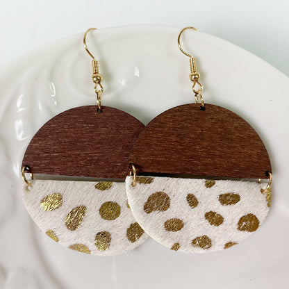 Leopard Print Horsehair Cowhide Earrings With Bohemian Gold Dots