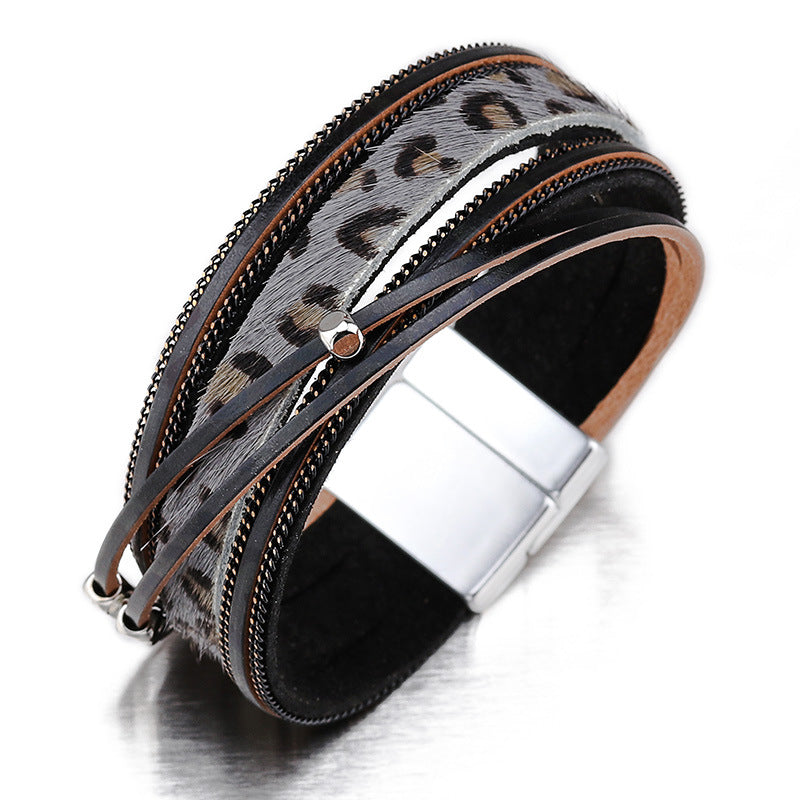 Alloy Magnet Horsehair Bracelet Leopard Print Lady Bracelet