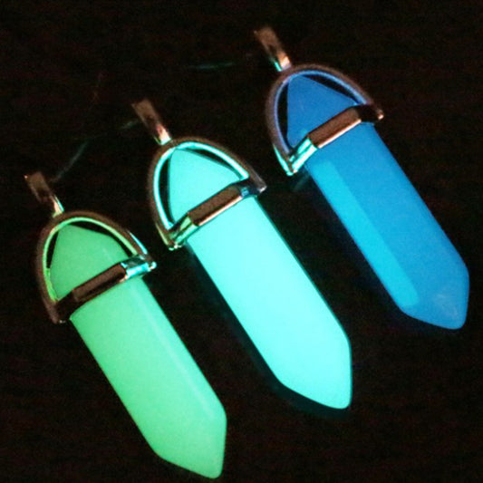 Leather Rope  Luminous Pendantfashion Luminous Stone Fluorescent Stone Hexagonal Natural Crystal Pendant Necklace
