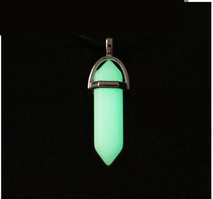 Leather Rope  Luminous Pendantfashion Luminous Stone Fluorescent Stone Hexagonal Natural Crystal Pendant Necklace