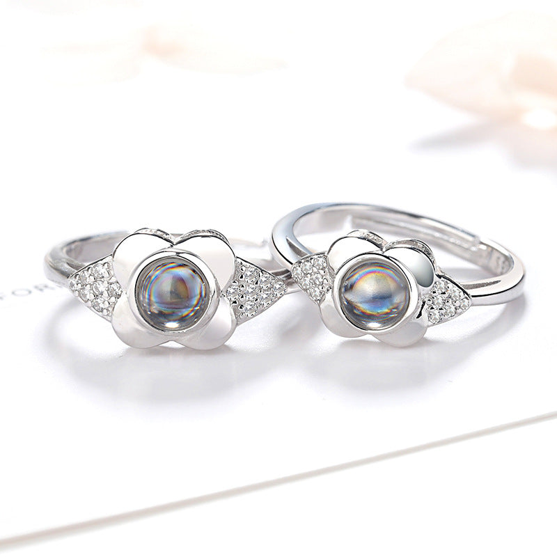 925 Silver Petal Projection Color Photo Couple Rings