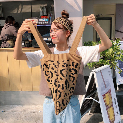 Knitted shopping bag leopard weave