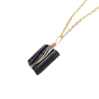 Natural Crystal Rough Black Tourmaline Gold Chain Pendant
