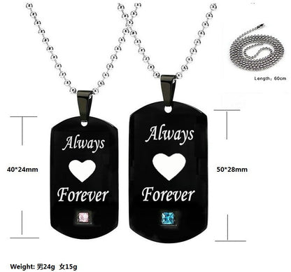 Heartbeat & Heart Shape Rocket Moon Couple Necklaces Black Titanium Steel DIY Engrave Tag Stone Pendant Necklace