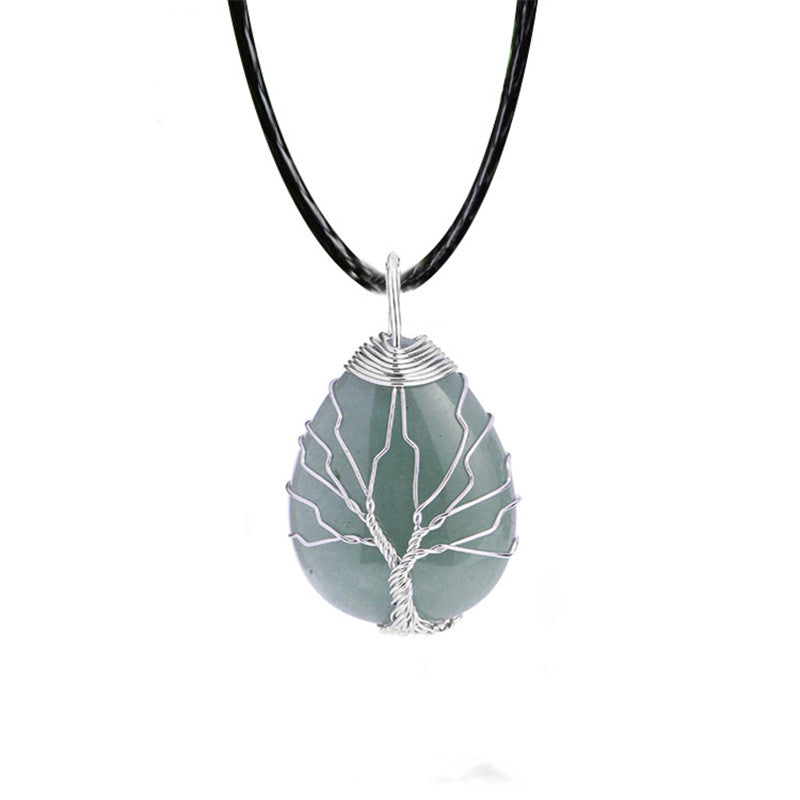 European And American Water Drop Tree Of Life Crystal Rough Stone Handmade Pendant Necklace