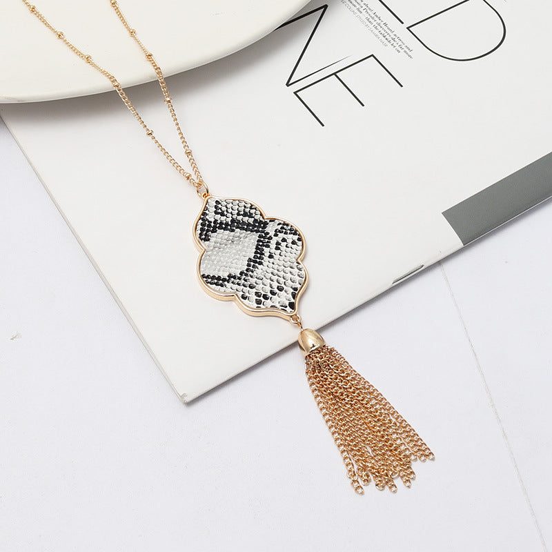 Abalone Shell Leopard Pattern Tassel Necklace