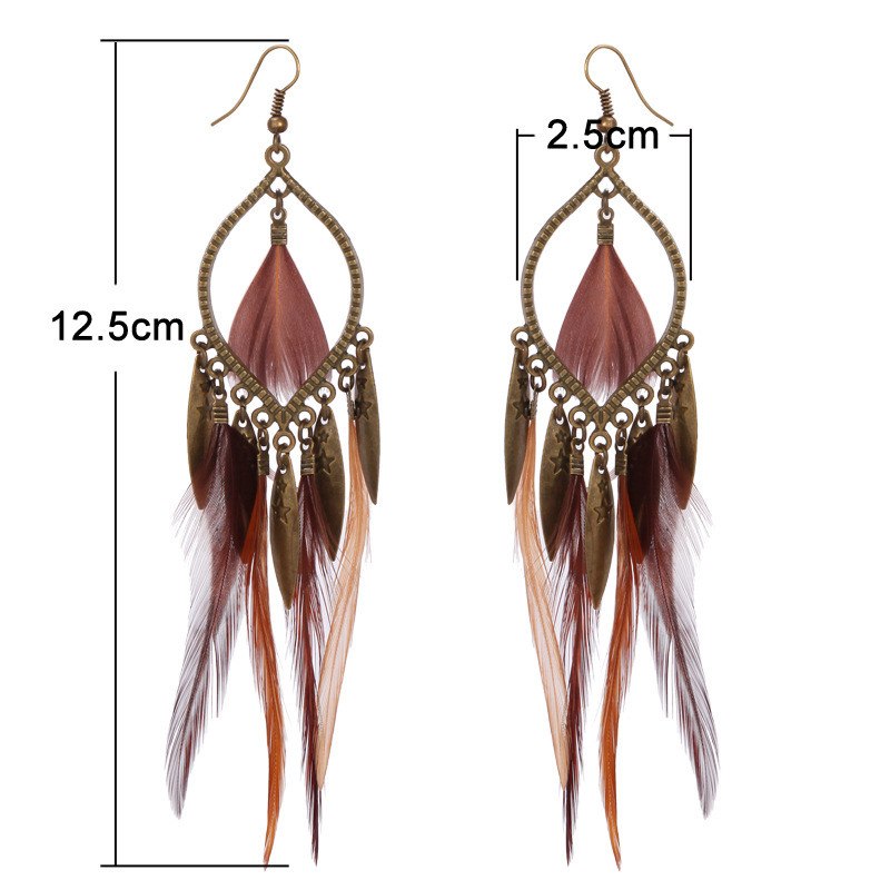 Feather long earrings personality European and American exaggerated earrings jewelry