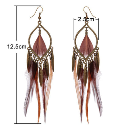 Feather long earrings personality European and American exaggerated earrings jewelry
