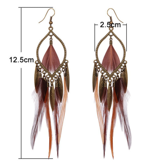 Feather long earrings personality European and American exaggerated earrings jewelry