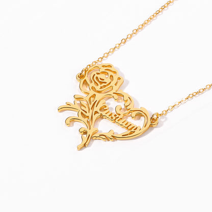 Personalized custom stainless steel letter rose heart necklace